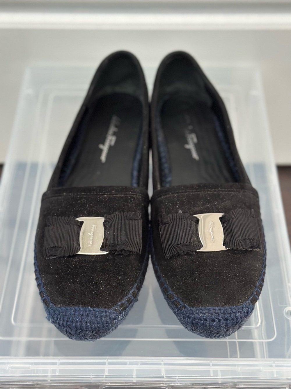 Salvatore Ferragamo Black Suede Vara Bow Loafer Size 6.5